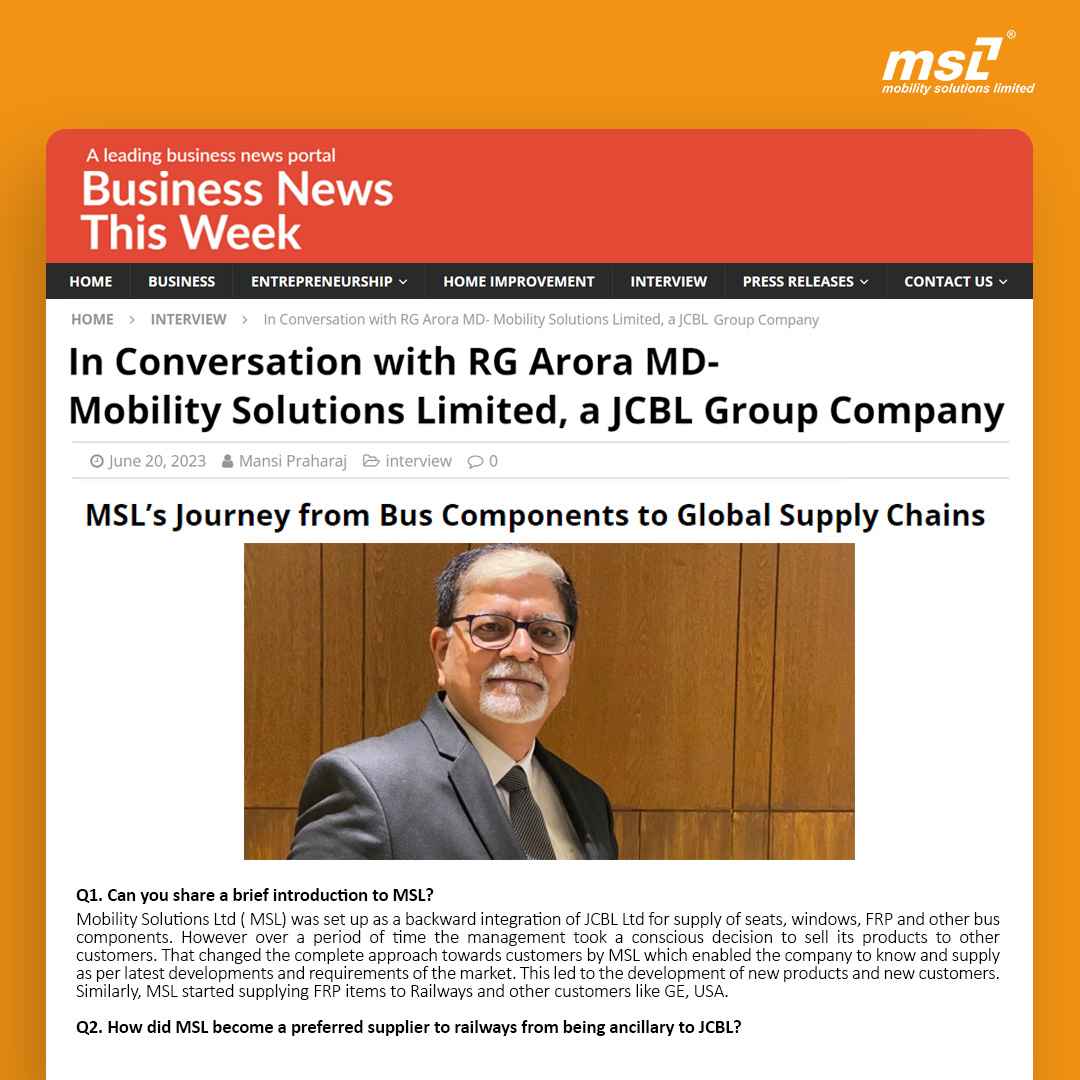 MSL’s Journey from Bus Components to Global Supply Chains, Business News This Week, June 2023