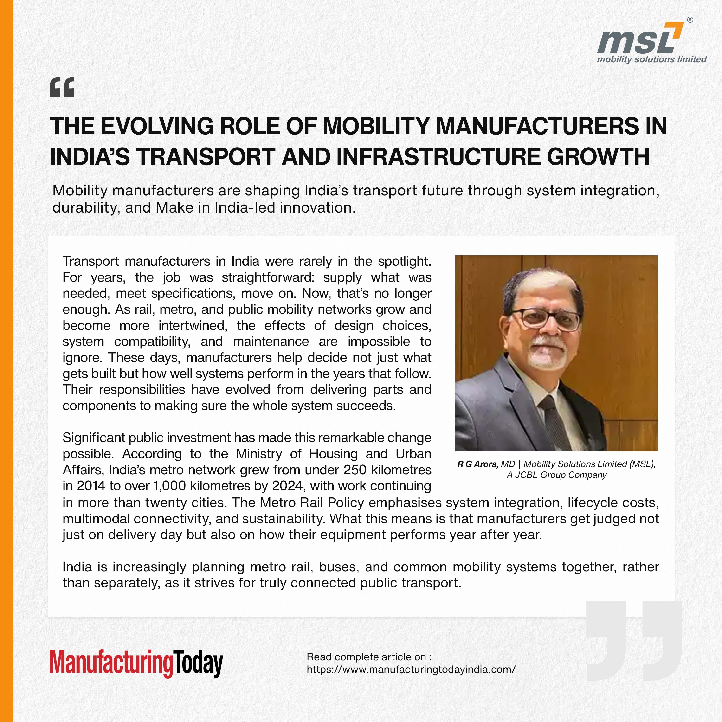 The evolving role of mobility manufacturers in Indiaâ€™s transport and infrastructure growth